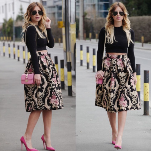 A Funky Pineapple Dresses & Skirts - 🍍🍍Floral High Waist,  A-Line Midi Skater Skirt